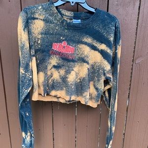 Up-cycled cropped bleach dyed long sleeve shirt